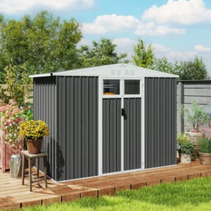 Outsunny 8ft x 4ft Metal Apex Tool Shed - Dark Grey