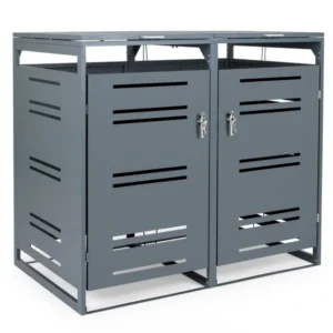 Pro-Tect 4.5'x 2' Modern Double Metal Wheelie Bin Enclosure - Horizontal Pattern Grey