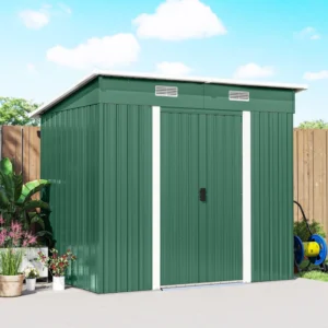 Outsunny 6.5ft x 4ft Metal Garden Pent Shed with Foundation Grid - Green