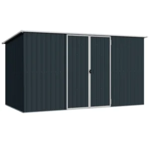 Outsunny 11' x 5.5' Double Hinged Metal Pent Shed with Lockable Doors - Cold Grey