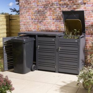 Rowlinson Chelsea Premium Metal Triple Bin Store - Anthracite