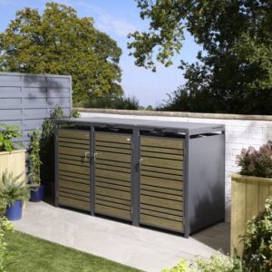 Rowlinson Chelsea Premium Metal Triple Bin Store - Oak