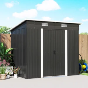 Outsunny 6.5ft x 4ft Metal Garden Pent Shed with Foundation Grid - Black
