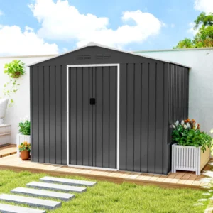 Outsunny 8ft x 6ft Metal Garden Shed with Double Door - Dark Grey