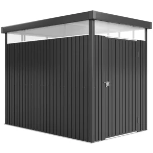Outsunny 5' x 8.5' Galvanised Pent Metal Shed with Acrylic Roof Windows - Dark Grey
