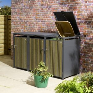 Rowlinson Wimbledon Premium Metal Triple Bin Store - Oak