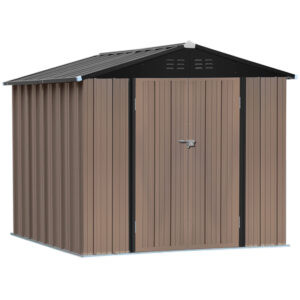 Living and Home 8x6 Metal Apex Garden Storage Shed - Brown