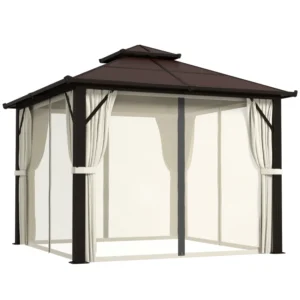 Outsunny 10'x 10' Metal Hardtop Gazebo Canopy with UPF30+ Double Polycarbonate Roof -  Beige