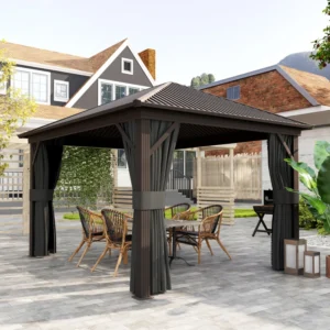 Outsunny 12x10 Aluminium Hardtop Gazebo with Smart Drainage System - Dark Grey