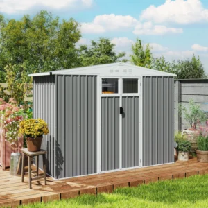 Outsunny 8ft x 4ft Metal Apex Tool Shed - Light Grey