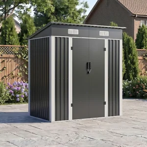 Living and Home 6x4 Double Hinged Metal Pent Shed - Black