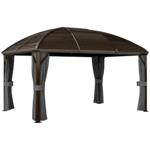 Outsunny 10'x13' Aluminium  Hardtop Gazebo Canopy with Curved Metal Roof - Dark Grey