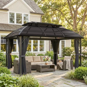 Outsunny 13'x 10' Aluminium Frame Polycarbonate Hardtop Gazebo - Black