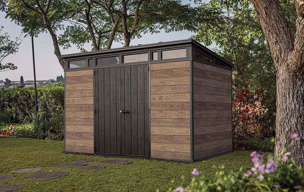 Keter 11'x 7 Walnut Brown Signature Heavy Duty Plastic Pent Shed - Image 2