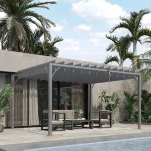 OutSunny 13’x10′ Metal Retractable Roof Pergola - Grey