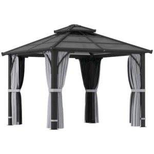 Outsunny 10'x 10' Hardtop Metal Gazebo Canopy with Double Tier Roof - Dark Grey
