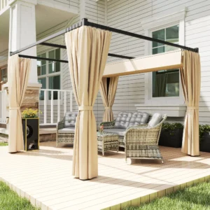 OutSunny 10x10 Metal Retractable Roof Pergola -Khaki