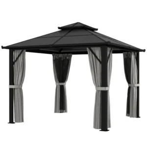 Outsunny 10'x 10' Metal Hardtop Gazebo Canopy with UPF30+ Double Polycarbonate Roof - Grey