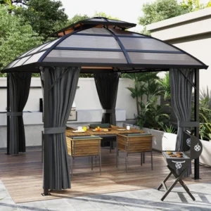 Outsunny 13'x 10' Aluminium Frame Polycarbonate Hardtop Gazebo - Brown