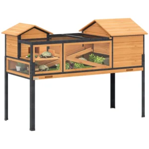 Outsunny PawHut Timber Tortoise House with Stand Legs - Yellow