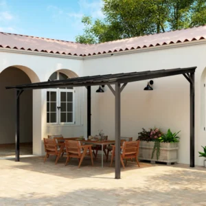 Outsunny 14'x 10' Metal Free Standing Lean-to Pergola Polycarbonate Roof -  Dark Grey