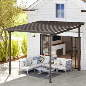 Outsunny 10'x 10' Metal Lean to Pergola with Metal Roof - Brown