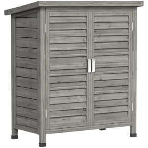Outsunny 1.5’x 2.8′ Fir Timber Slatted Door Garden Storage Cabinet- Grey