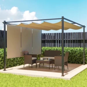 OutSunny 13’x10′ Metal Aluminium Pergola with Retractable Roof and Wall - Beige