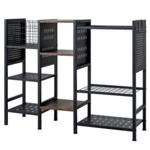 Pro-Tect Metal 3-Tier Garden Tool Organizer with Wooden Shelves - Black and Rustic Brown