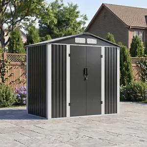 Living and Home 6x4 Double Hinged Metal Shed Garden Storage Shed - Black and White