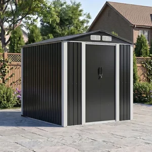 Living and Home 6x8 Metal Garden Storage Shed - Black and White