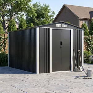 Living and Home 8x10 Metal Garden Storage Shed – Black and White
