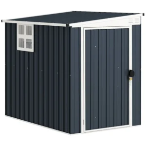 Outsunny 4ft x 6ft Lean To Metal Garden Shed with Window - Dark Grey