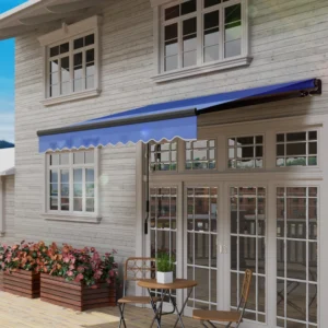 Outsunny 8'x6.5' Electric Awning with LED Light and Remote Controller - Blue