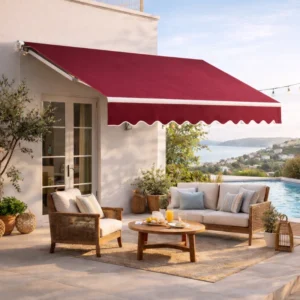 Outsunny 10'x8' Manual Retractable Awning with Crank Handle - Wine Red