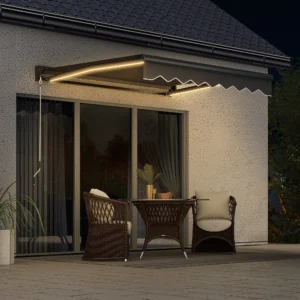 Outsunny 8'x6.5' Electric Awning with LED Light Strips - Grey