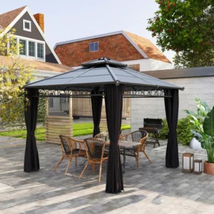 Outsunny 10'x 10' Metal Outdoor Polycarbonate Gazebo with Galvanised Steel Frame - Dark Grey