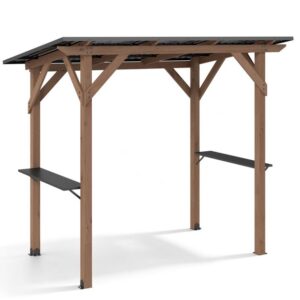 Pro-Tect Timber 8.5' x 5' Grill Metal Roof Gazebo with 2 Side Serving Shelves - Brown