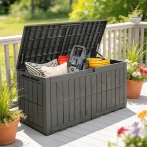 Outsunny 440 Litre Jumbo Outdoor Garden Storage Box - Coffee Wood Effect