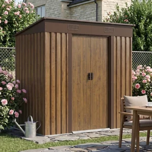 Living and Home 6x4 Metal Pent Shed with Foundation Grid  -  Wood Grain Brown (Coming Soon)
