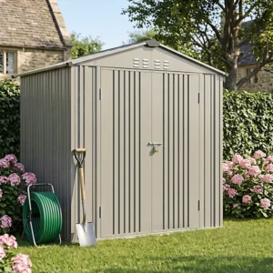 Living and Home 6x4 Double Hinged Metal Apex Shed with Lockable Door - Grey Aluminium