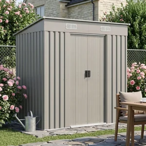 Living and Home 6x4 Metal Pent Shed with Foundation Grid  -  Aluminium Grey (Coming Soon)