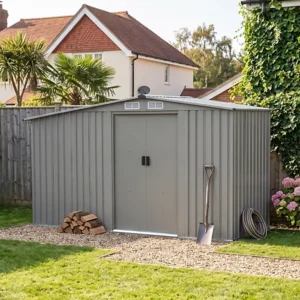 Living and Home 8'x4' Metal Apex Storage Shed with 2' Log Store - Grey Aluminium