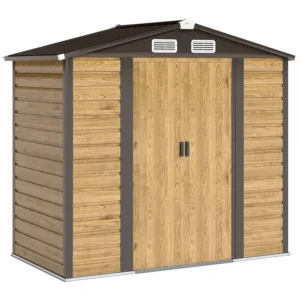 Outsunny 7ft x 4ft Metal Garden Shed with Foundation Grid - Natural