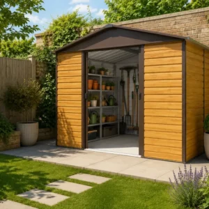 Yardmaster 10′ x 8′ Apex Metal Shed – Teakwood (Coming Soon)