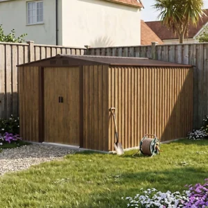 Living and Home 8x10 Apex Metal Shed with Foundation Grid - Brown