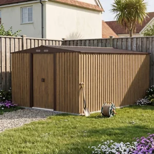 Living and Home 10x12 Metal Apex Storage Shed with Foundation Grid - Brown (Coming Soon)