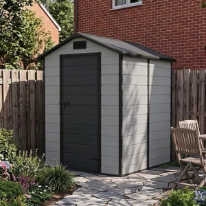 Living and Home 4x6  Plastic Shed Outdoor Garden Storage Shed - Smokey Grey Wood Grain and Black