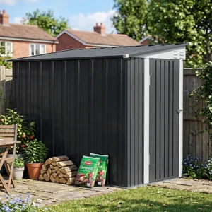 Living and Home 4x8 Lean To Metal Shed - Charcoal Black