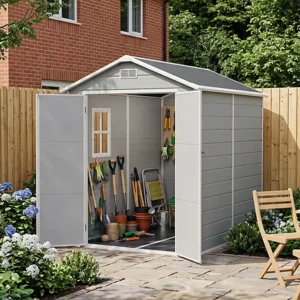Living and Home 6x8 Plastic Apex Shed - Smokey Grey Wood Grain